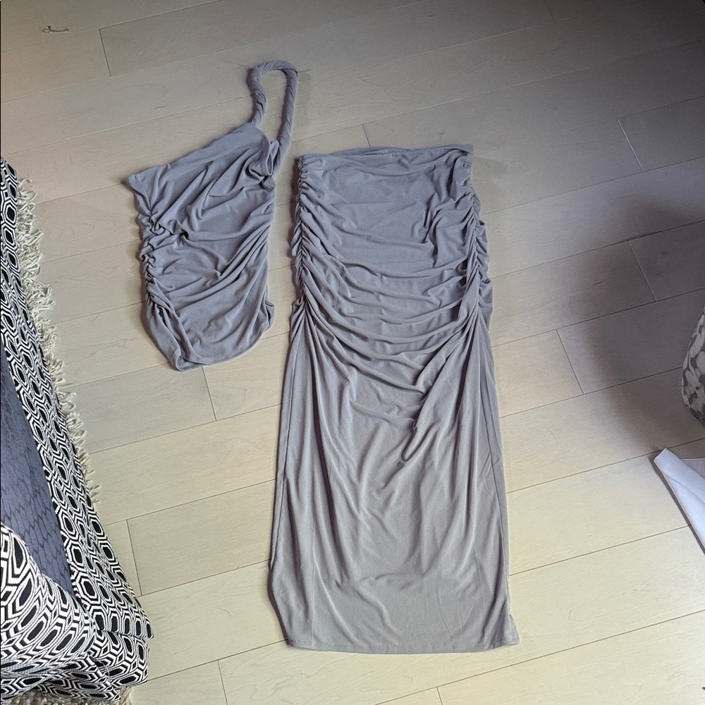 Zara Elegant Gray Ruched Women set